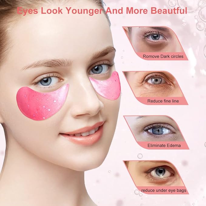 Eye Mask, Under Eye Patches 30 Pairs- Dark Circles, Puffy Eyes Treatments–Reduce Wrinkles and Fine Lines, Hydrating and Anti-Wrinkle Effect Under-Eye Patches with Hyaluronic Acid and Collagen (Damask Rose)
