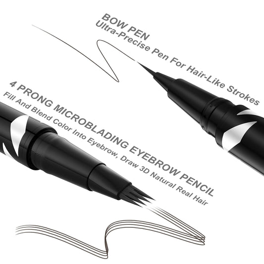 LAVONE 2-IN-1 Dual-ended Waterproof Eyebrow Pencil, 4 Tip Microblading Pen & Ultra-Precise Brow Pencil, Dual-ended Eyebrow Brush, Ebony