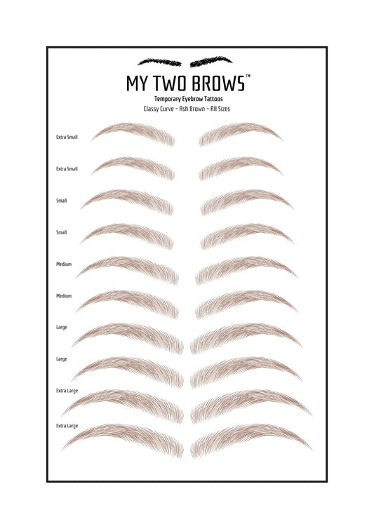 (10 pairs) Ash Brown Temporary Eyebrow Tattoo - Extra Small Size - Waterproof & Smudgeproof - Classy Curve Style Eyebrow Stickers - Sheet Lasts up to 30 Days - Won't Work on Existing Brows