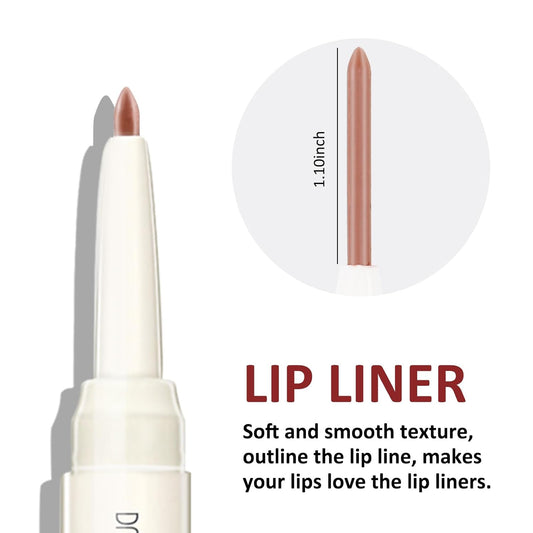 Boobeen Double-ended Lipstick Lip Liner Makeup Velvet Lipgloss Lipstick, Creamy Lip Pencil for Women Matte Long-lasting Matte Satin Finish, Nourishing and Non-fading
