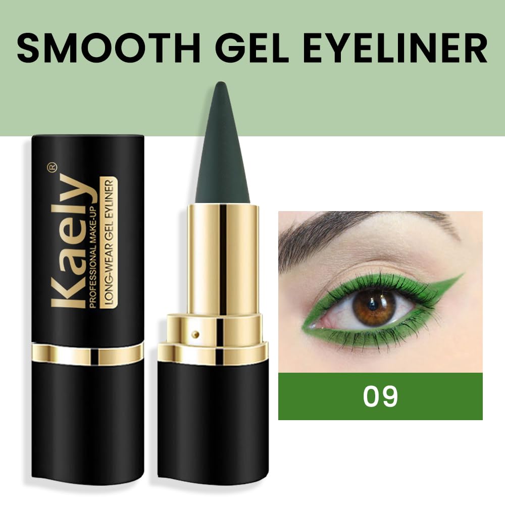 Kaely Dark Green Gel Eyeliner Pencil,Waterproof Smudge Proof Eye Liner Pen,Cat Eye Goth Halloween Makeup,Eye Black Face Paint Lipstick Crayon,Color Colorful Eyeliner Eyeshadow Stick,09
