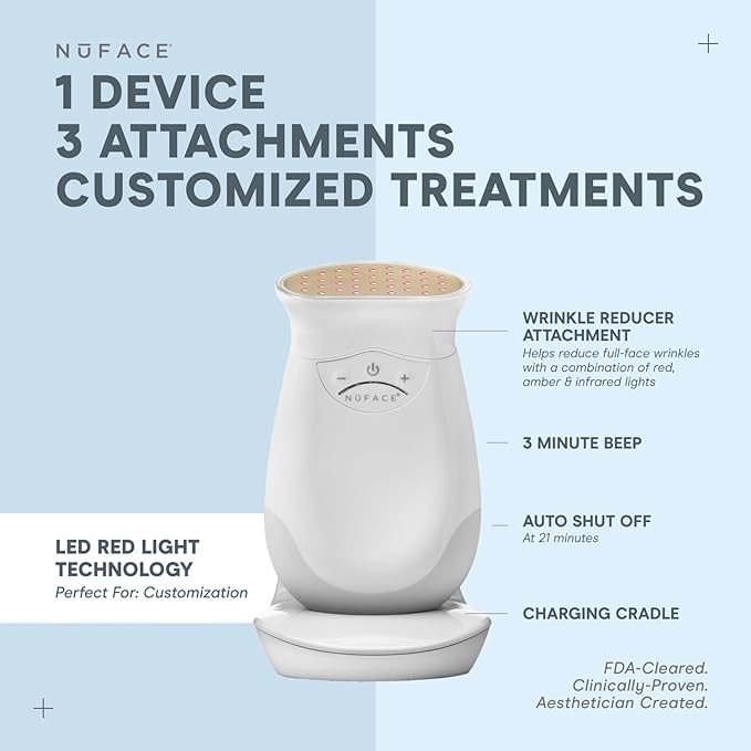 NuFACE Trinity FDA Cleared Microcurrent Facial Device & Wrinkle Reducer Attachment - Microcurrent Device with LED Red Light Attachment - Face Sculpting & Neck Tightening Device + Aqua Microcurrent Gel