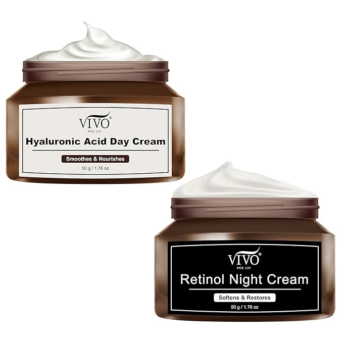 Vivo Per Lei Hyaluronic Acid Day Cream and Retinol Night Cream Combo - Skin Care Set for Women - 1.76 Oz / 50 G