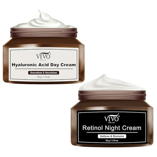 Vivo Per Lei Hyaluronic Acid Day Cream and Retinol Night Cream Combo - Skin Care Set for Women - 1.76 Oz / 50 G