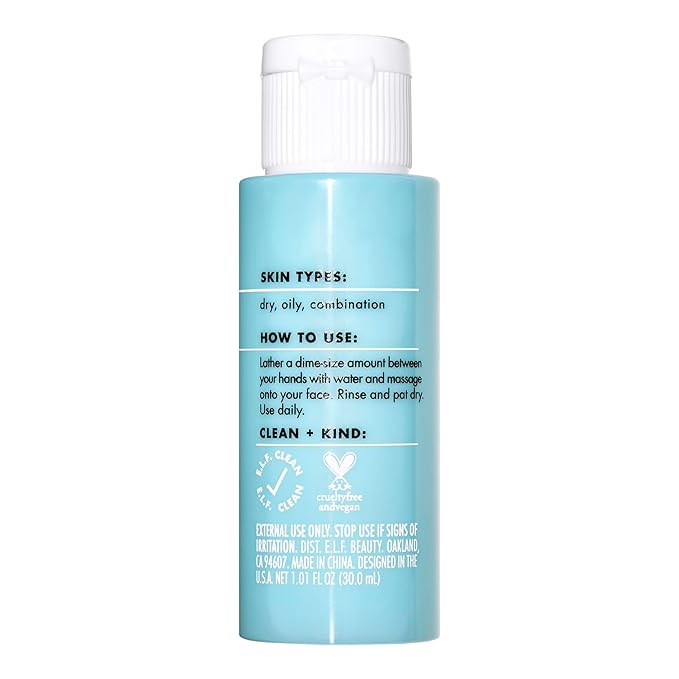 e.l.f. SKIN Holy Hydration! Daily Cleanser Mini, Face Cleanser For Washing Away Excess Oil, Impurities & Makeup, Made With Hyaluronic Acid, Vegan & Cruelty-Free