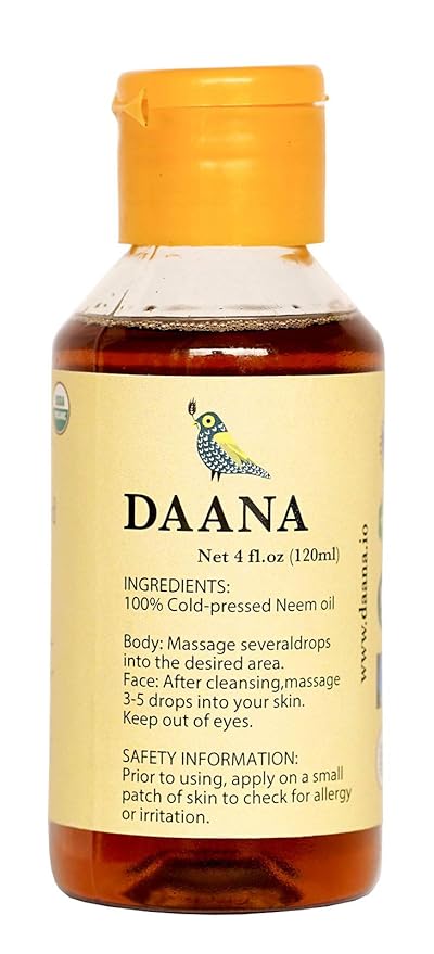 DAANA Neem Oil for Skin and Hair: Certified USDA Organic, Extra Virgin, Cold Pressed (4 oz)