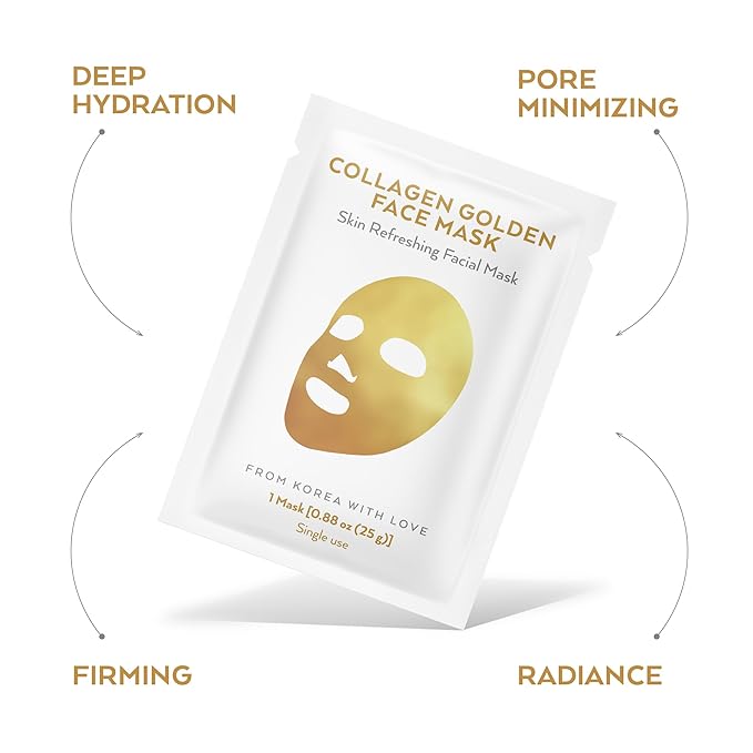 Korean Collagen Face Mask 15 PACK - 24K Gold Face Mask Skin Care - Premium Alternative to Korean Sheet Masks - Deep Collagen Mask For Face, Skin - Hydrating Face Masks Skincare Set