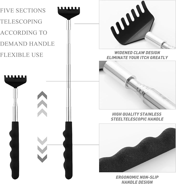 Head Massager Back Scratcher, 20 Fingers Head Scratcher Scalp Massager & Extendable Back Scratcher for Men Women, Stocking Stuffers for Deep Relaxation, Stress Relief & Hair Stimulation