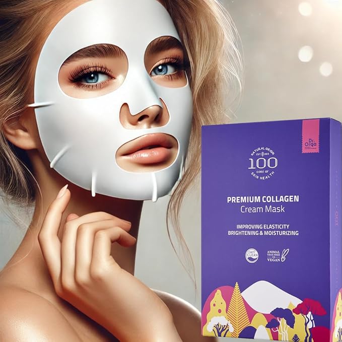 Dr. Orga OEM Premium Bio-Collagen Real Deep Mask, Hydrating Overnight Hydrogel Face Mask, Pore Minimizing, Elasticity Improvement, Gluten-free, 5 Masks per Pack, [Made in South Korea]