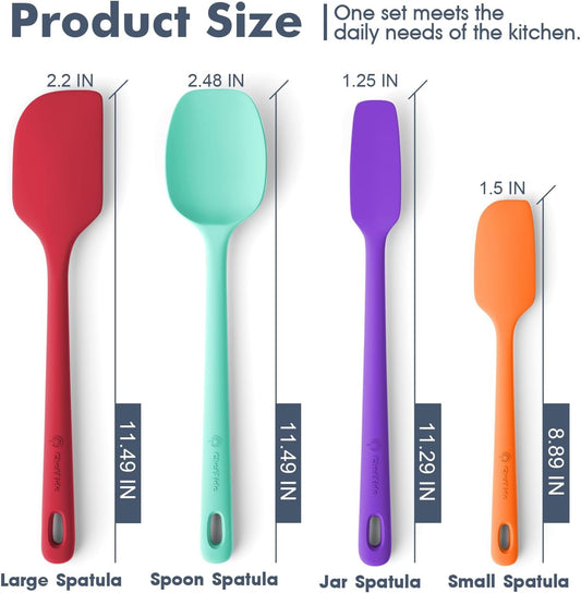 4 Pieces Silicone Spatula Set, Food Grade Rubber Spatula, Upgrade Strong Handle with Ergonomic Grip, Heat Resistant for Nonstick Cookware, Cooking