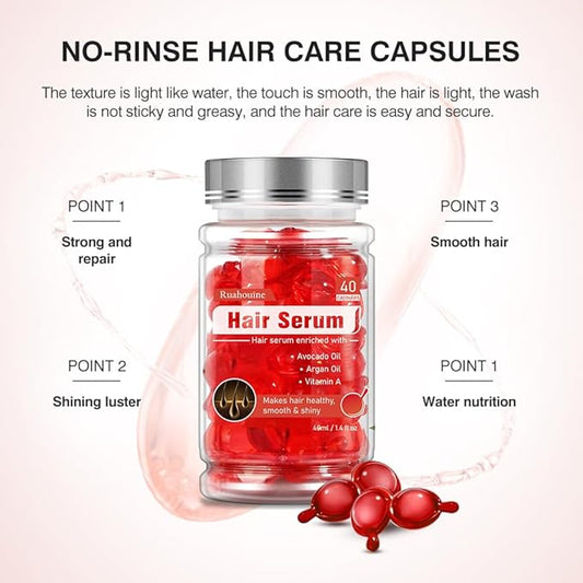 Hair Styling Serum Oil for Frizzy & Dry Hair, Hair Treatment Serum - no Rinse with Argan Macadamia & Avocado Oils - Vitamins A, E, Pro B5 - Conditioner for Women & Men 40 Capsules