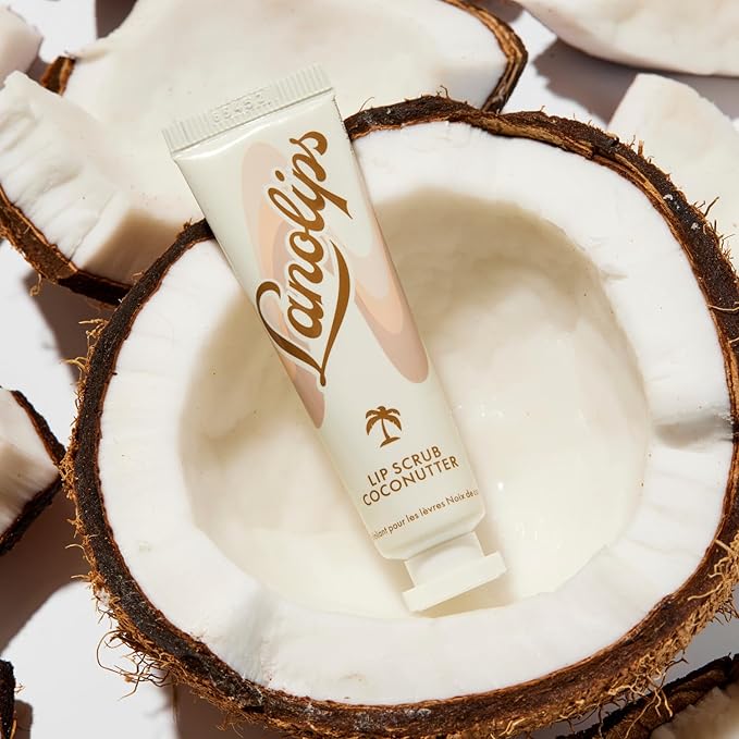 Lanolips Lip Scrub - Natural Lip Exfoliator Made with Lanolin, Vitamin E & Finely Ground Coconut Shells - Gentle Sugar Scrub for Healthy, Soft Lips - Coconutter (.35 oz)