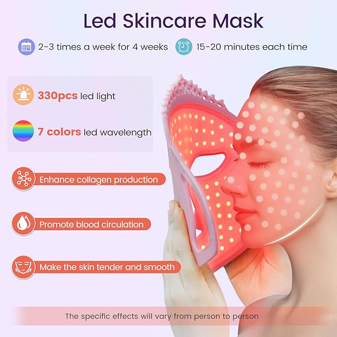 Led Light Mask for Face, Red Light Therapy for Face, 7 Colors Led Facial Mask Light Therapy, Silicone Facial Light Therapy Device, Blue Light Face SkinCare Facial Mask, for Collagen Production