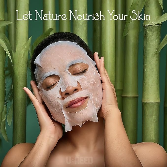 U-NEED 100 Combo Pack Korean Face Sheet Mask, 10 Types x 10 pcs, Tencel Facial Mask Sheet, Moisturizing, Made in Korea