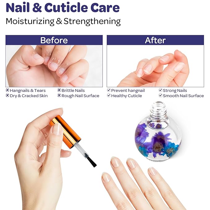 JIASHENG Cuticle Oil, Lavender Scented Cuticle Nail Oil Infused with Real Flowers, Hydrates, Moisturizes, Strengthens, Repairs, Revitalizing Cuticle Oils for Nails Damage Dry Cuticle, 15ml
