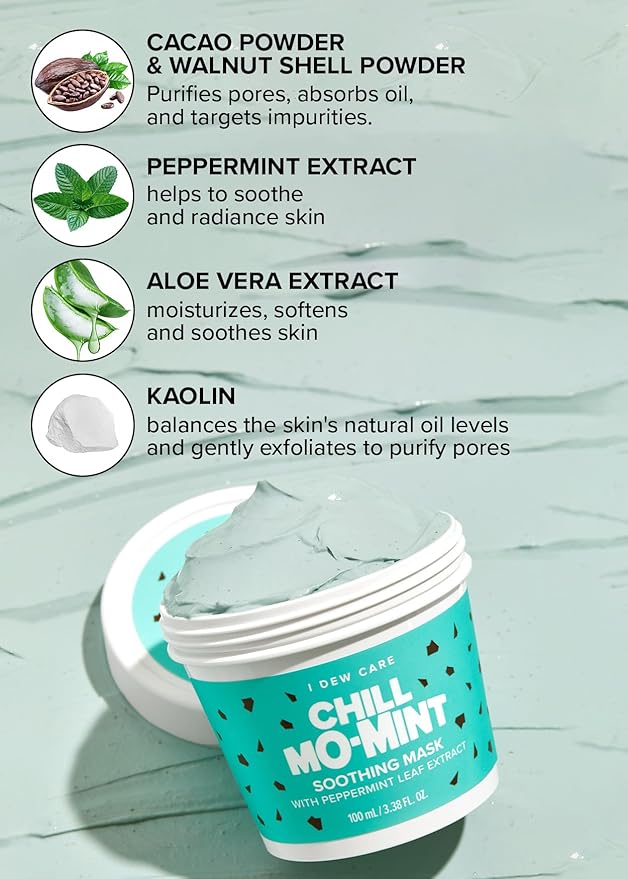 I DEW CARE Wash Off Face Mask - Chill Mo Mint | Soothing Mask with Peppermint Leaf Extract, Korean Face Mask Skin Care for Face, 3.38 Oz