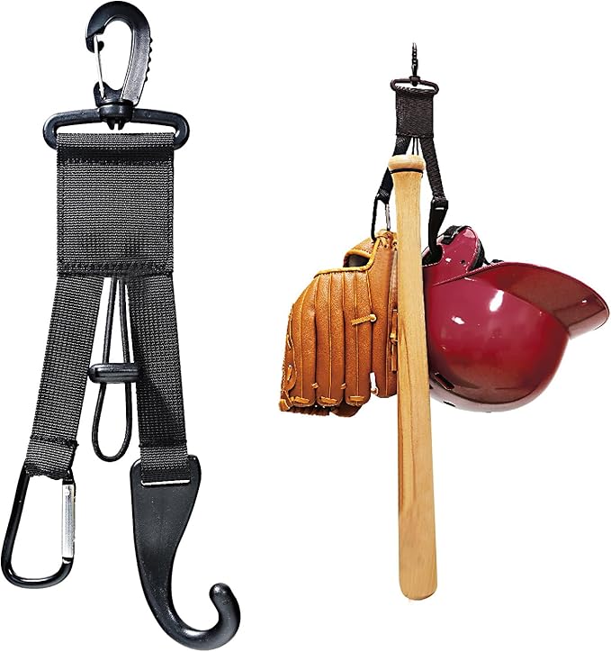 Baseball Softball Gear Hanger Dugout Organizer -Multipurpose Hanging Buckle Metal Hangers for Hold Outdoor Sports Equipment, Camping, Gloves, Helmets, Bats, Water Bottle Holder (Black)
