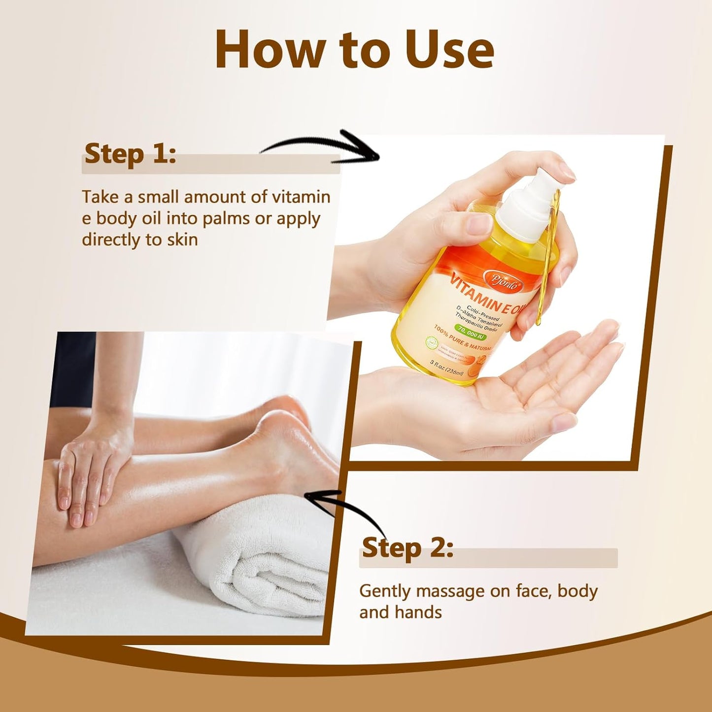 100% Pure Vitamin E Oil, 70,000 IU Organic Vitamin E for Scars, Skin, Face, Nails & Hair, Cold-Pressed Body Oil Nourishes & Moisturizes All Skin Types for Improving Skin Texture