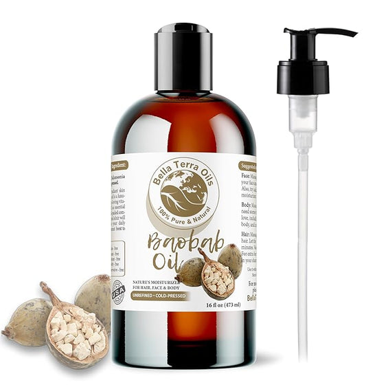 Bella Terra Oils - Baobab Oil 16oz - The Ultimate Choice for Skin Hydration, A Symphony of Amino Acids & Essential Minerals for Your Skin