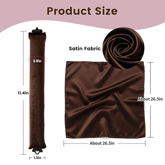 Heatless Curls Overnight Hair Curler - 4 Pcs Curling Rod to Sleep In, Velvet Hair Rollers with Satin Hair Scarf Girl's gift (Brown)