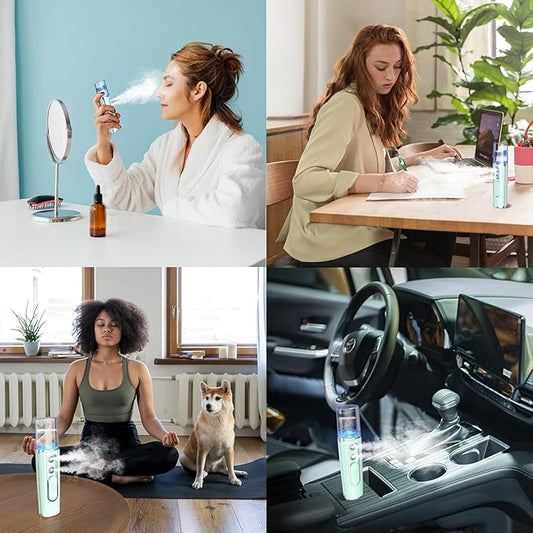 Nano Facial Mister, Cool Mist Face Steamer with 2 Spray Nozzle, USB Rechargeable, Visual Water Tank, Nano Mister for Eyelash Extensions, Skin Care, Daily Makeup, Deep Hydrating-Blue