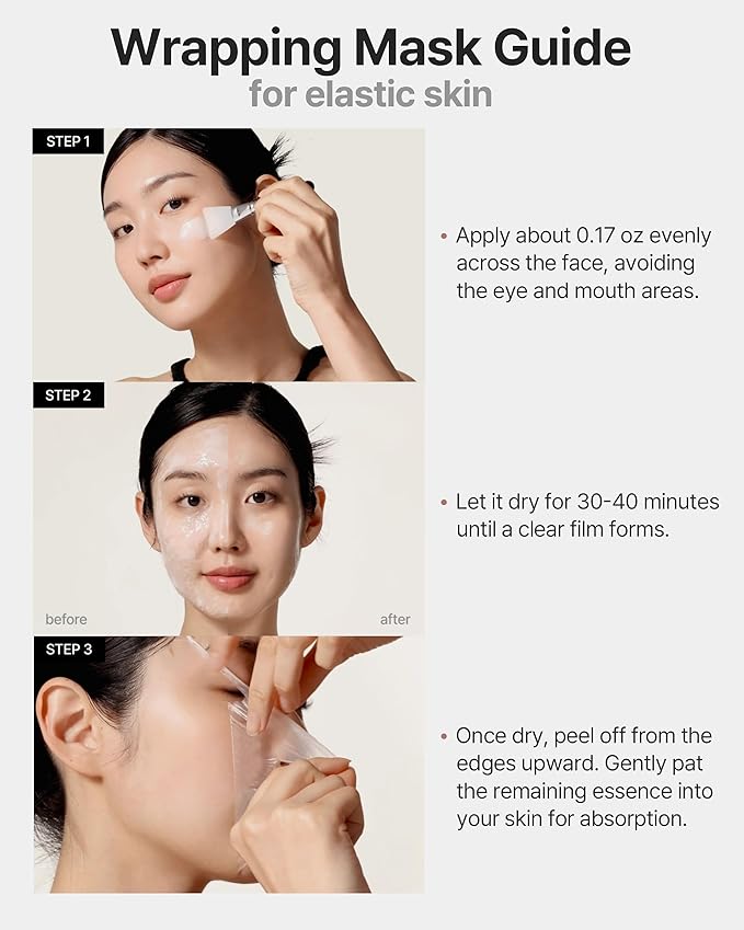 Retinol Pore Tightening Wrapping Mask - Korean Pore Elasticity Peel Off Mask with Collagen, Peptides, Hyaluronic Acid - Firming & Skin Glow Mask - Vegan, Derma Tested, 2.36oz.