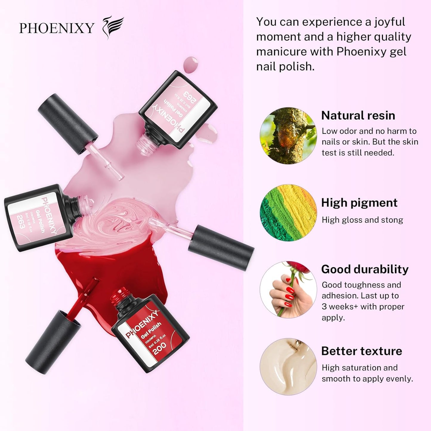 phoenixy 24 PCS Gel Nail Polish, Purple Colors Gel Nail Polish Set Nail Polish Set with Base Glossy Matte Top Coat Black Red Nail Kit Gifts for Women (PCB9028)