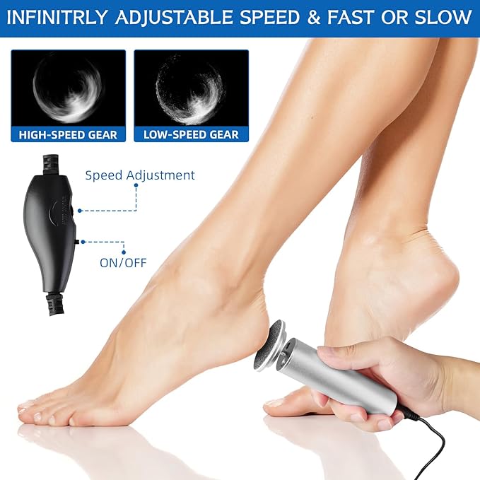 Dermave Electric Foot Callus Remover, Electric Foot Callus Remover, Callus Remover for Feet - Foot Filer with 60pcs Sanding Discs for Dead Cracked Skin, Men/Women (Silver)