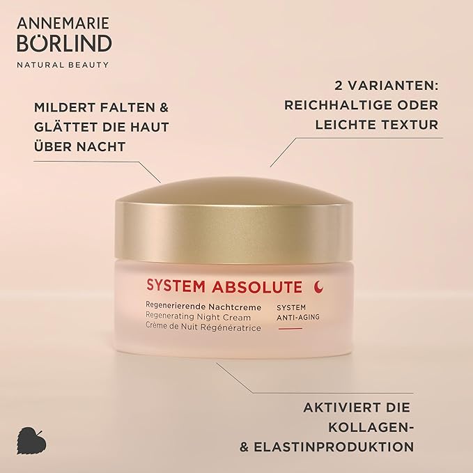 ANNEMARIE BÖRLIND - SYSTEM ABSOLUTE Regenerating Night Cream - Anti Wrinkle Moisturizer with Retinol, Aloe, Algae and Meadowfoam Extracts - Nourishes, Tones, and Hydrates - 1.69 Fl. Oz