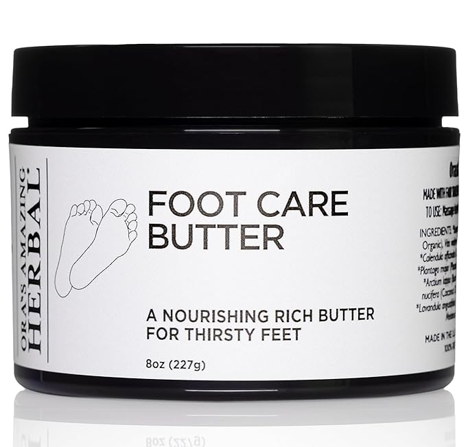 Ora's Amazing Herbal Foot Care Butter, Heel Balm, Foot Balm, Repair Cream for Dry Cracked Heels & Feet, Lavender, Tea Tree & Peppermint, 100% Recycled Plastic Jar, 8 oz