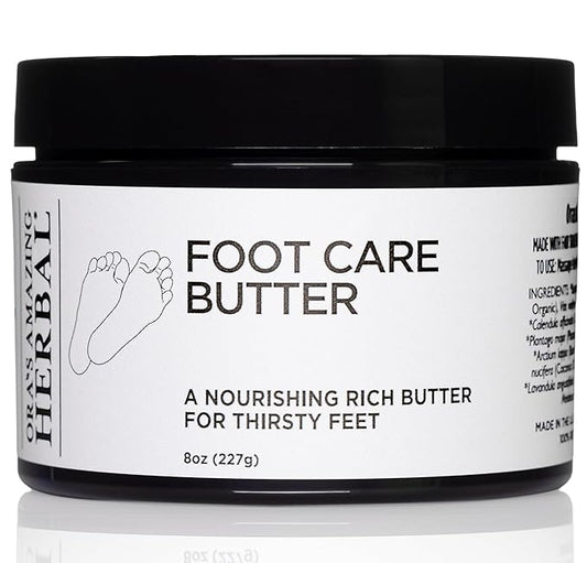 Ora's Amazing Herbal Foot Care Butter, Heel Balm, Foot Balm, Repair Cream for Dry Cracked Heels & Feet, Lavender, Tea Tree & Peppermint, 100% Recycled Plastic Jar, 8 oz
