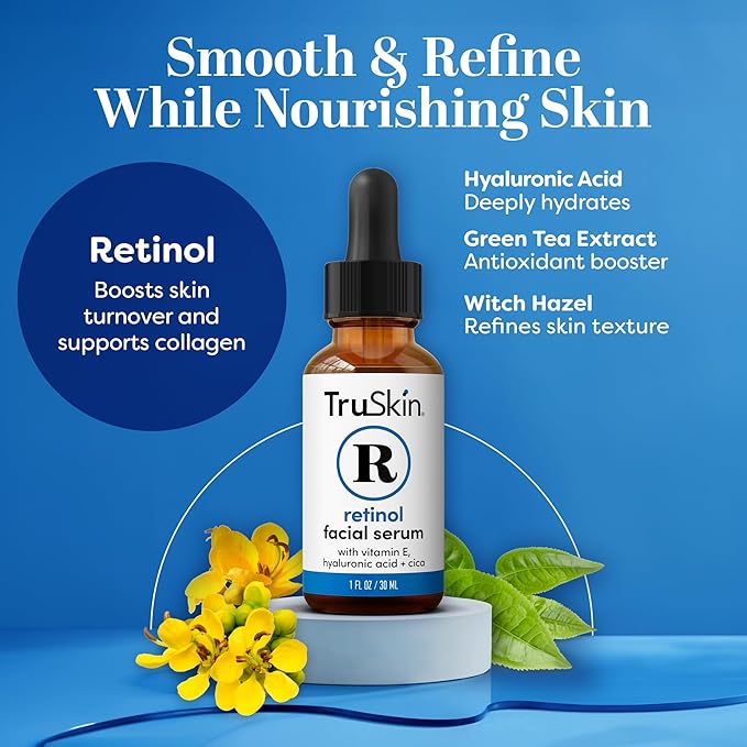 TruSkin Retinol Serum for Face – Gentle Anti-Aging Serum with Retinol, Hyaluronic Acid, and Vitamin E for a More Youthful Feel – Skin Care Made to Improve Look of Fine Lines, Wrinkles, 1 fl oz