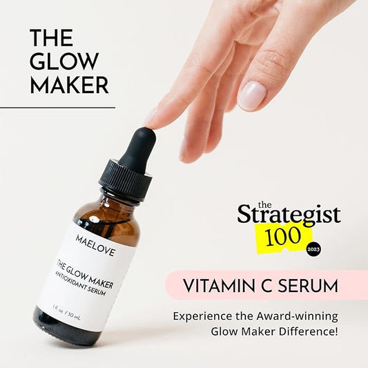 MAELOVE Glow Maker Vitamin C Serum with Vitamin E, Ferulic Acid & Hyaluronic Acid, Award-Winning Brightening and Hydrating Facial Serum, Unscented, 1.0 fl oz