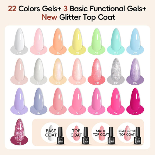 Peacecolor 39pc Gel Nail Polish Kit, Pink Milky White Orange All Seasons Pastel Gel Nail Kit with Nail Lamp Glossy Matte Top Base Coat Essential Manicure Tools Nails Art DIY