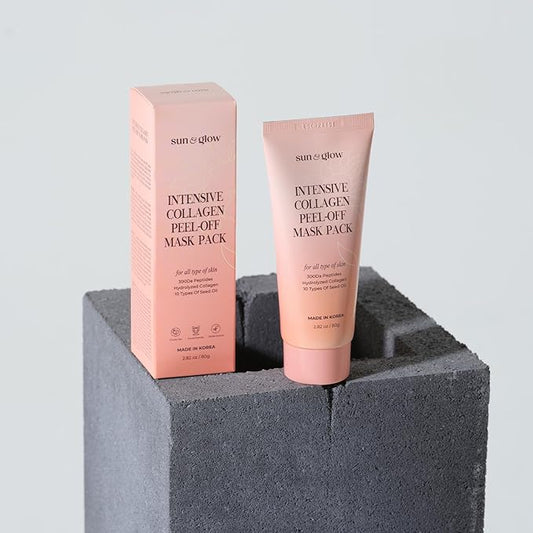 SUN & GLOW Intensive Collagen Peel-Off Mask Pack Hydrolyzed 300da Low-Molecular Collagen(300da Peptides) 10 Types of Seed Oil Korean Skincare Gel Type Home Care Wrapping Mask (2.82oz 80g)