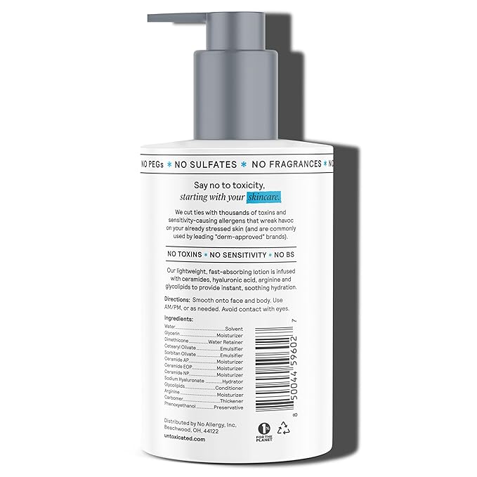 Moisturizing Lotion - Daily Face Moisturizer & Body Lotion for Sensitive Skin - Ceramides & Hyaluronic Acid - No Common Irritants - Non-Comedogenic - Oil-Free - Fragrance Free - 10 Ounce