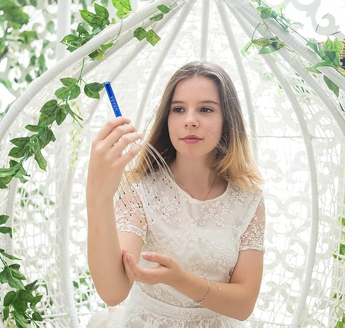 USAGA 28 Fingers Head Scratcher, Head Massager, Scalp Massager for Scalp Body Relaxing (Blue)