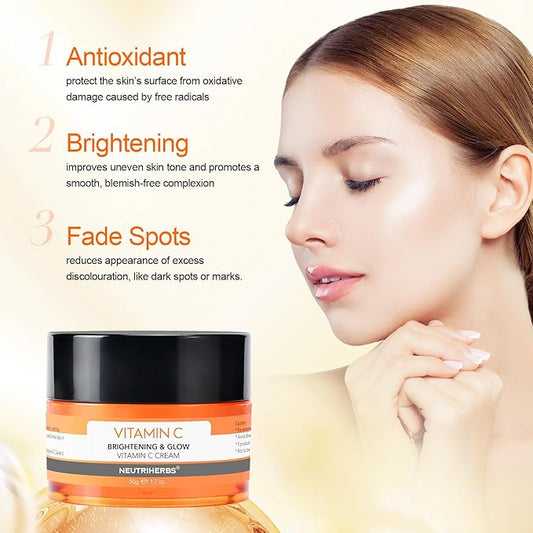 Neutriherbs Vitamin C Face Cream, Day & Night Facial Moisturizer, Daily Skin Care, Brighten, Lighten Skin, Moisturizing Softening Smoothing Skin 1.7oz