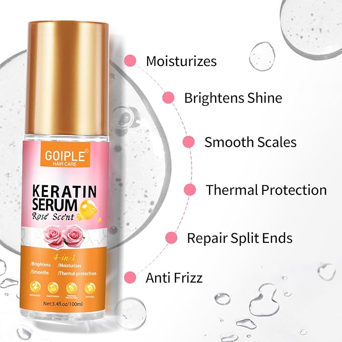 Keratin Protein Hair Serum Keratin Styling & Moisturizing Oil - Anti Frizz Control Nourishes & Repair Keratin Hair Serum Oil for Dry Damaged Hair Heat Protectant Serum for Shine Prevent Hair Burns