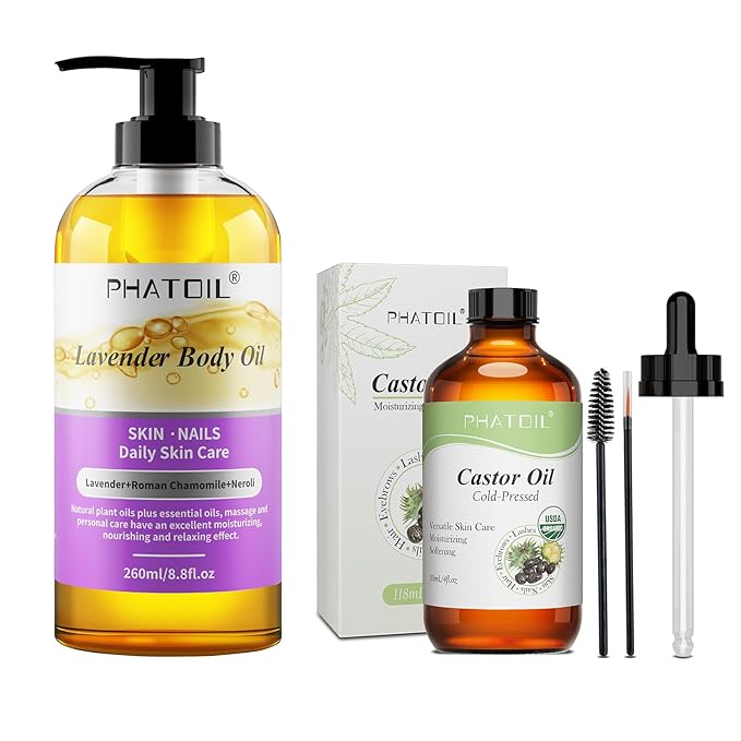 Lavender Body Oil 8.8fl.oz and 4fl.oz Organic Cold Pressed Castor Oil