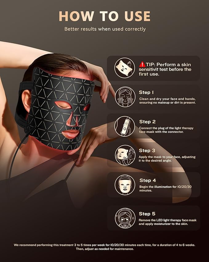 LED Light Therapy Face Mask, Red Light for Skin Rejuvenation, Blue for Relief and Repair, Enhanced Skin Restoration and Double Rejuvenation Effect