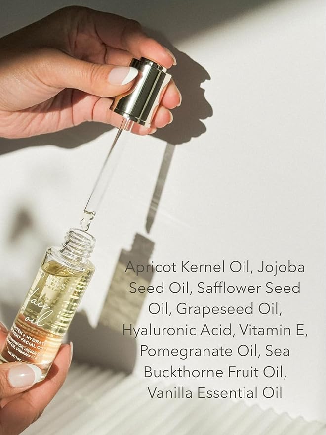Nutrient Rich Face Oil Brighten + Hydrate, Dual Serum, Ultra-Clean Skincare, Vitamin C + Apricot Oil + Hyaluronic Acid + Vitamin E, All Active Ingredients, No Fillers