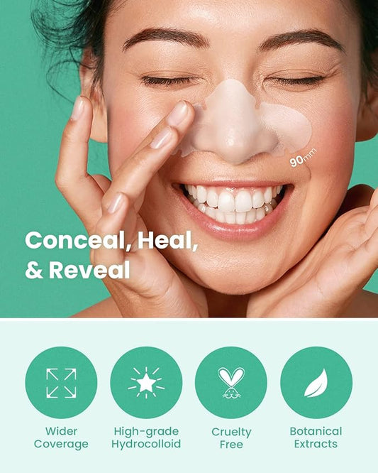 GLAM UP Spotless Nose Patch Hydrocolloid Coverage for Nose Pores, Zits and Oil - Overnight Strong Waterproof to Absorb Blackheads & Pimple Nose Gunk, and Calm with Tea Tree (12 Patches)