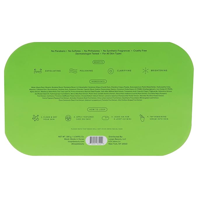 LOOPS FRESH PEEL - Resurfacing Hydrogel Face Mask - Gently Exfoliate, Polish, Clarify and Brighten for Renewed Skin - 5 Pc