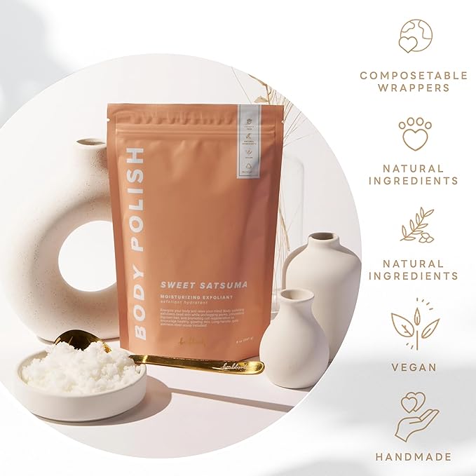 Body Polish, 8oz. - Vanilla Brown Sugar Scented Body Scrub Exfoliator for Women, Exfoliating Sugar Scrub To Lotion Moisturizer, Gentle Exfoliant for Dry and Sensitive Skin, Handmade in USA