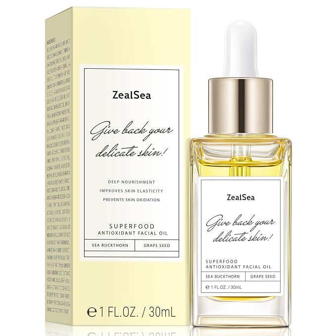 ZealSea Superfood Antioxidant Face Oil: Facial Oil with Antioxidant Rich Plant-Based Oils Hydrating Moisturizing and Smooth Dry Skin Care Gua Sha Massage Skin Therapy Oil for Women Men, 1 Fl Oz
