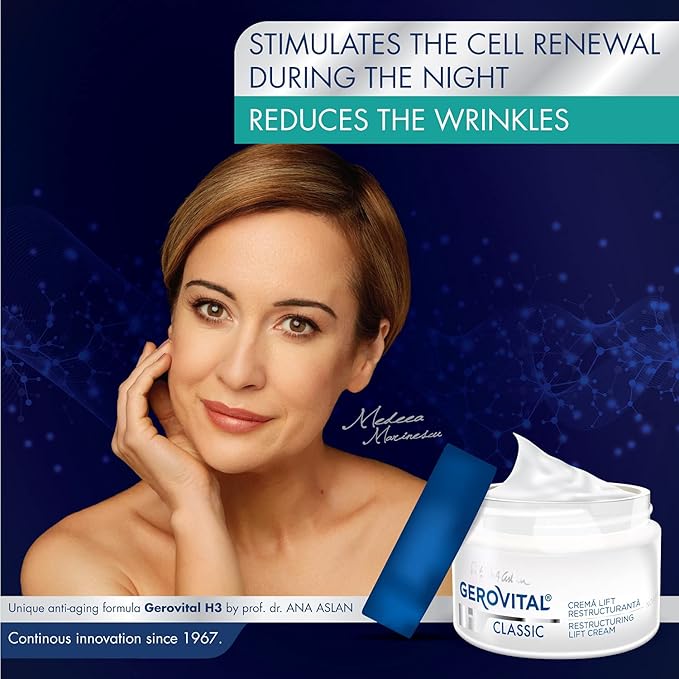 GEROVITAL CLASSIC Restructuring Lifting Cream Night Care with Hyaluronic Acid, Juvinity™, Vitamin E, Anti-wrinkle, Anti-Age Face Cream, Face Moisturizer, 50 ml
