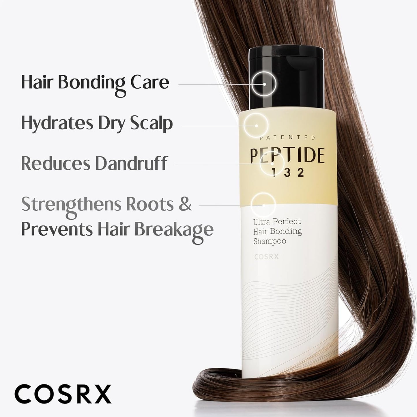 COSRX PEPTIDE 132 Hair Bonding Shampoo - Daily Scalp Treatment for Dandruff, Dry, Itchy or Flaky Scalp - Repairs & Strengthens Damaged Hair with Caffeine & Zinc PCA, For All Hair Types – 6.76 fl oz