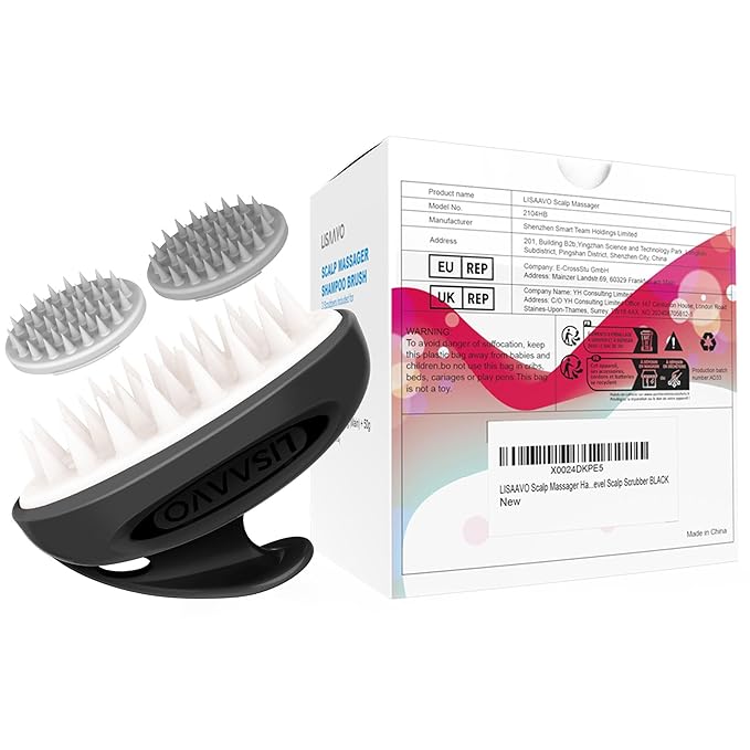 Hair Massager Scalp 3 in1 Scalp Scrubber Silicone Scalp Massager with Three Bristles-Soft, Medium and Hard Brush for Men Women and Pets,Black