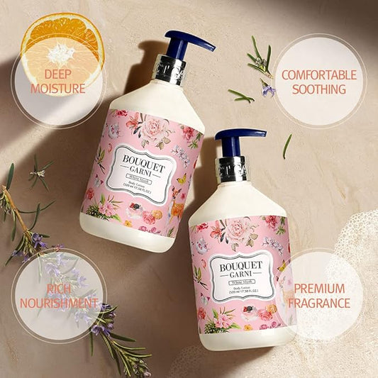 Bouquet Garni Body Lotion White Musk Fragrance - Long-lasting Moisture & Fragrance, Non Sticky Texture (Containing Shea Butter Rich in Vitamin A, C, E) - 17.6 oz